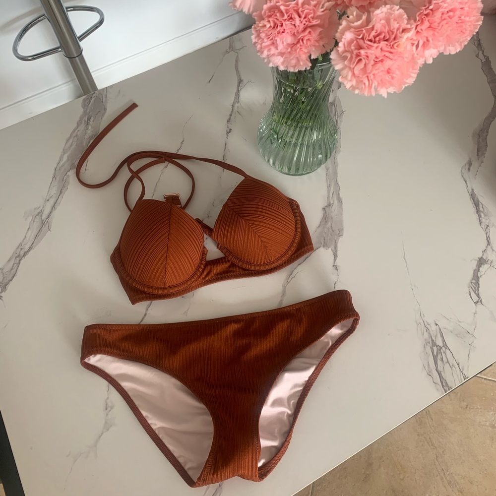 Shade & Shore Kiara Kie Outerbanks Bikini Brown Orange Swimsuit